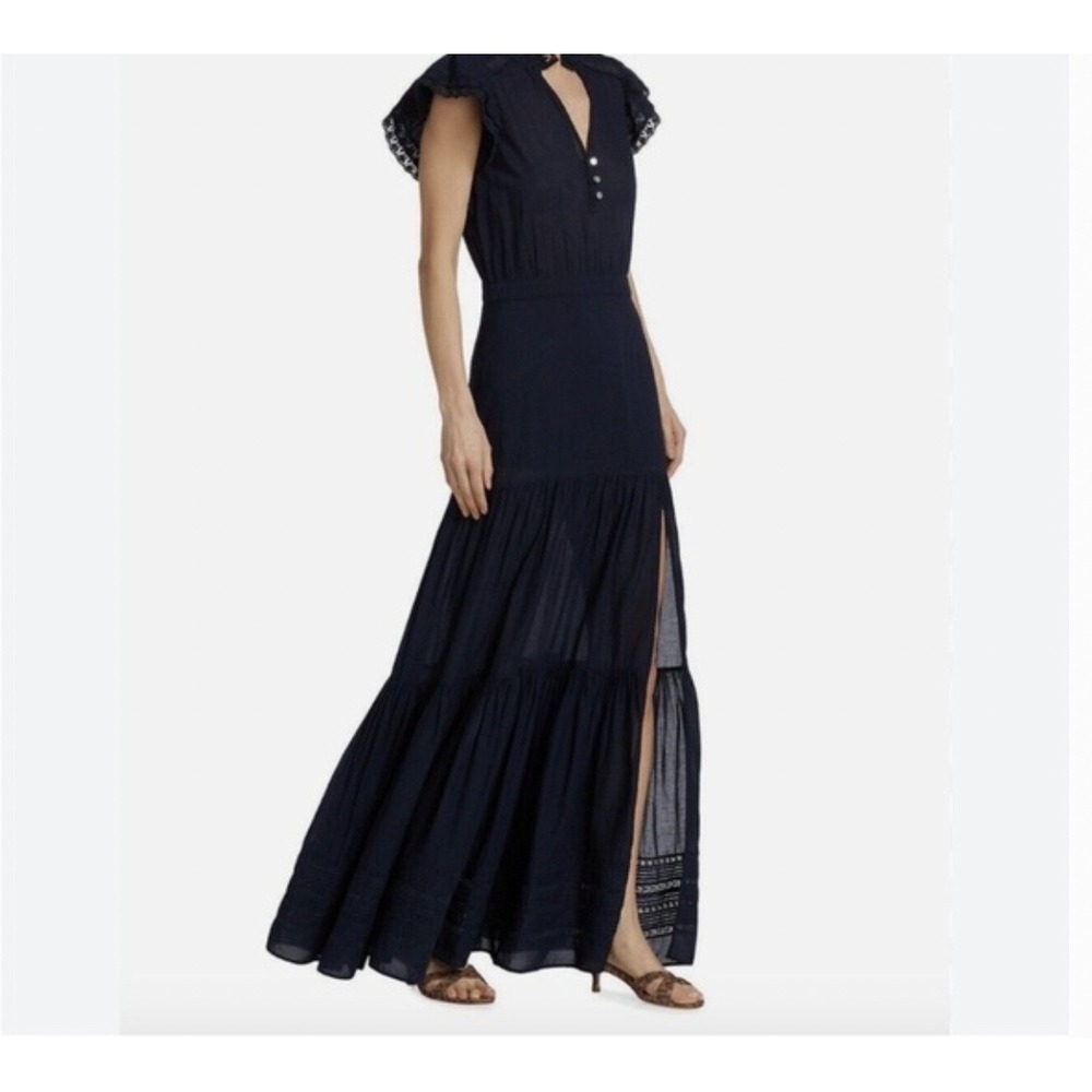 Veronica Beard Midnight Navy Tiered Maxi Dress with Slit